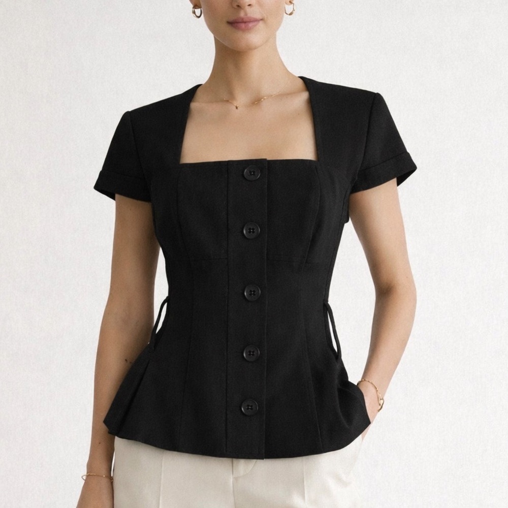 Express Black Square Neck Button Front Top